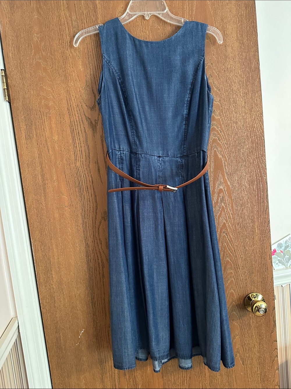 Tommy Hilfiger Sleeveless Denim Midi Dress with Brown Belt